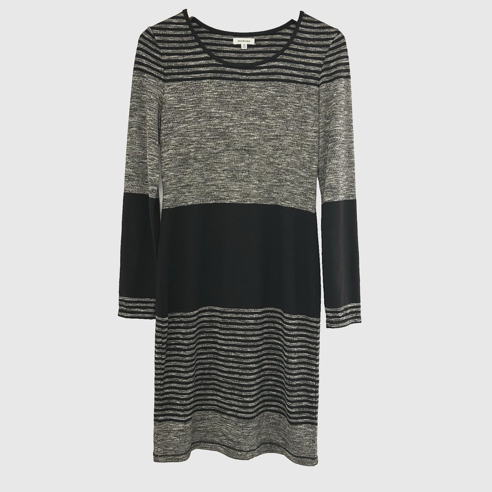 Max Studio Sweater Dress M Long Sleeve Pullover Scoop Neck Striped Lightweight